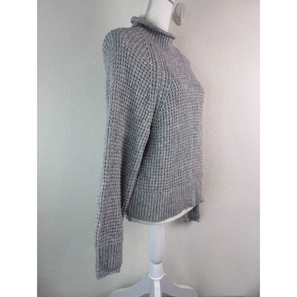 American Eagle women's small light grey waffle knit mock neck sweater casual - Picture 3 of 7